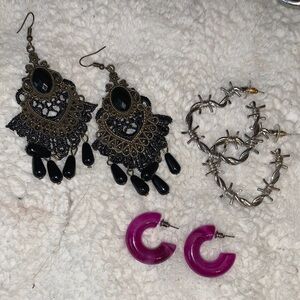 Gothic  Black and Silver Earrings Set